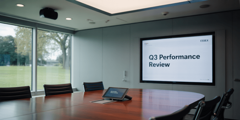a photograph of a modern corporate meeting show audio services in the Essex area